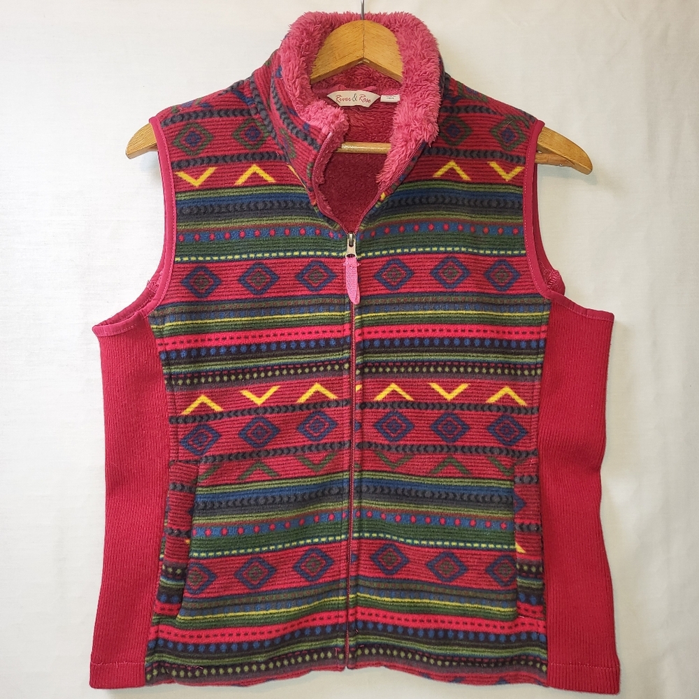 River Rose Sherpa Western‎ Blanket Print Full Zip Vest Women's Size Medium